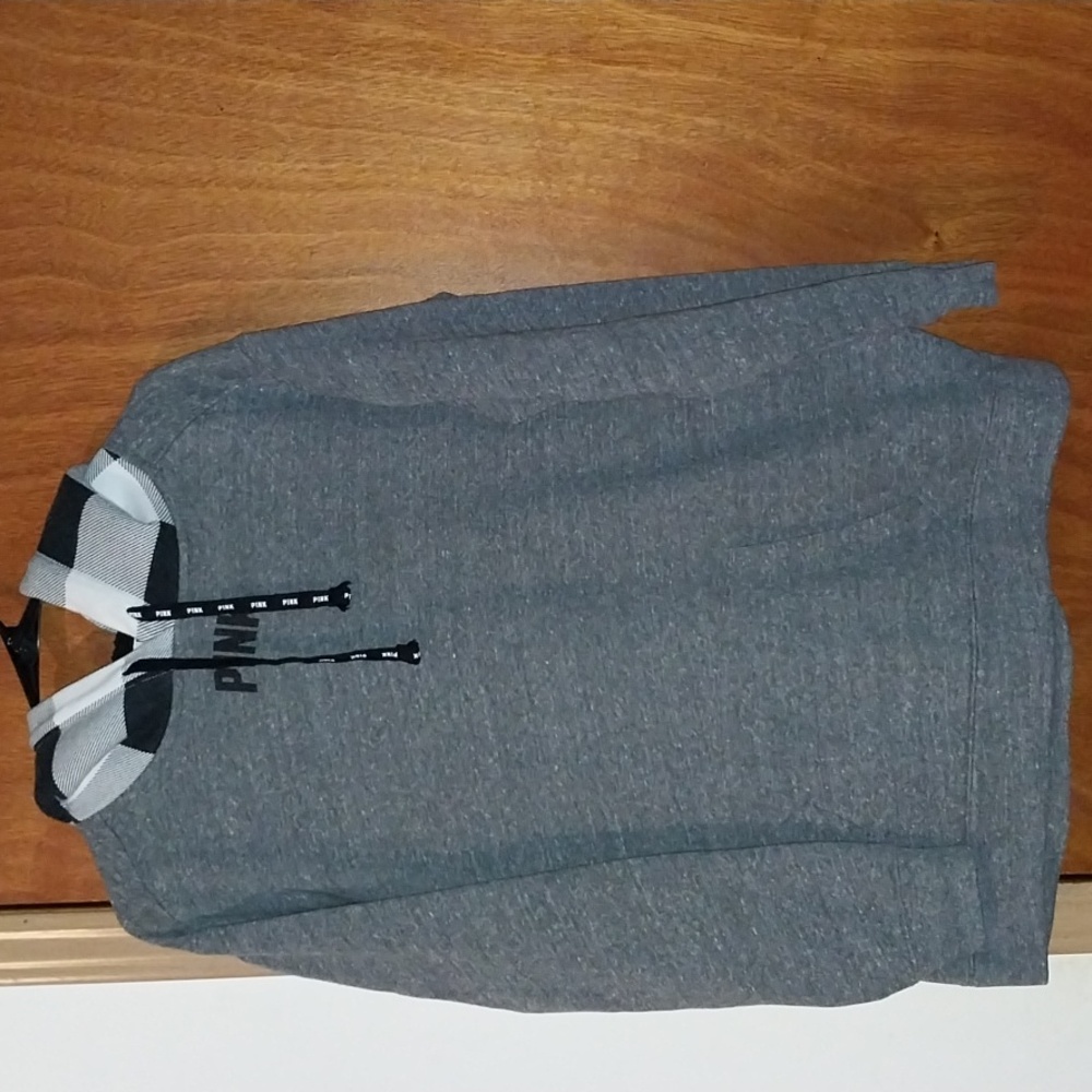 Pink V.S. Grey Buffalo Plaid Woman's Medium Sherpa lined Hoodie Pullover